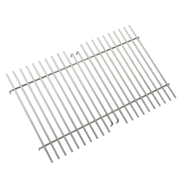 Ausgezogener, höhenverstellbarer Grillrost aus Edelstahl im Backofen.“