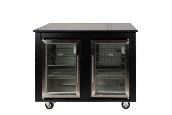 Merklinger Outdoor Mobiles Doppel-Kühlmodul mit zwei Glastür-Kühlschränken auf Rollen, Front